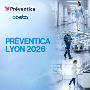 ABEBA auf der Préventica Lyon 2026 mit Pflegekraft, Industriearbeiter und Laborantin